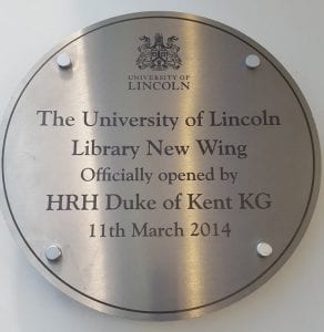 Library wing official opening plaque